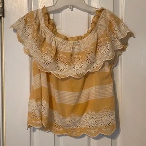 Yellow and white eyelet top